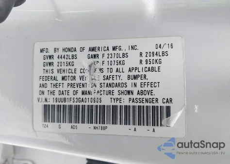 2016 Acura Tlx Tech z USA, uszkodzony, nr VIN 19UUB1F53GA010905